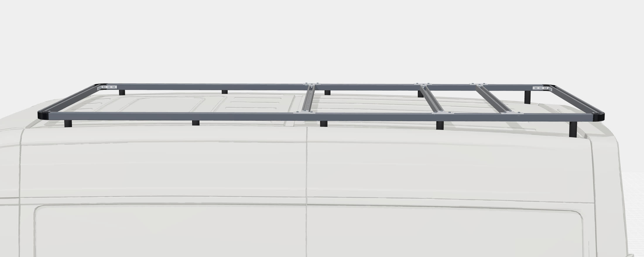 A Halo rack standing off a van roof on a spacer at every fixing point