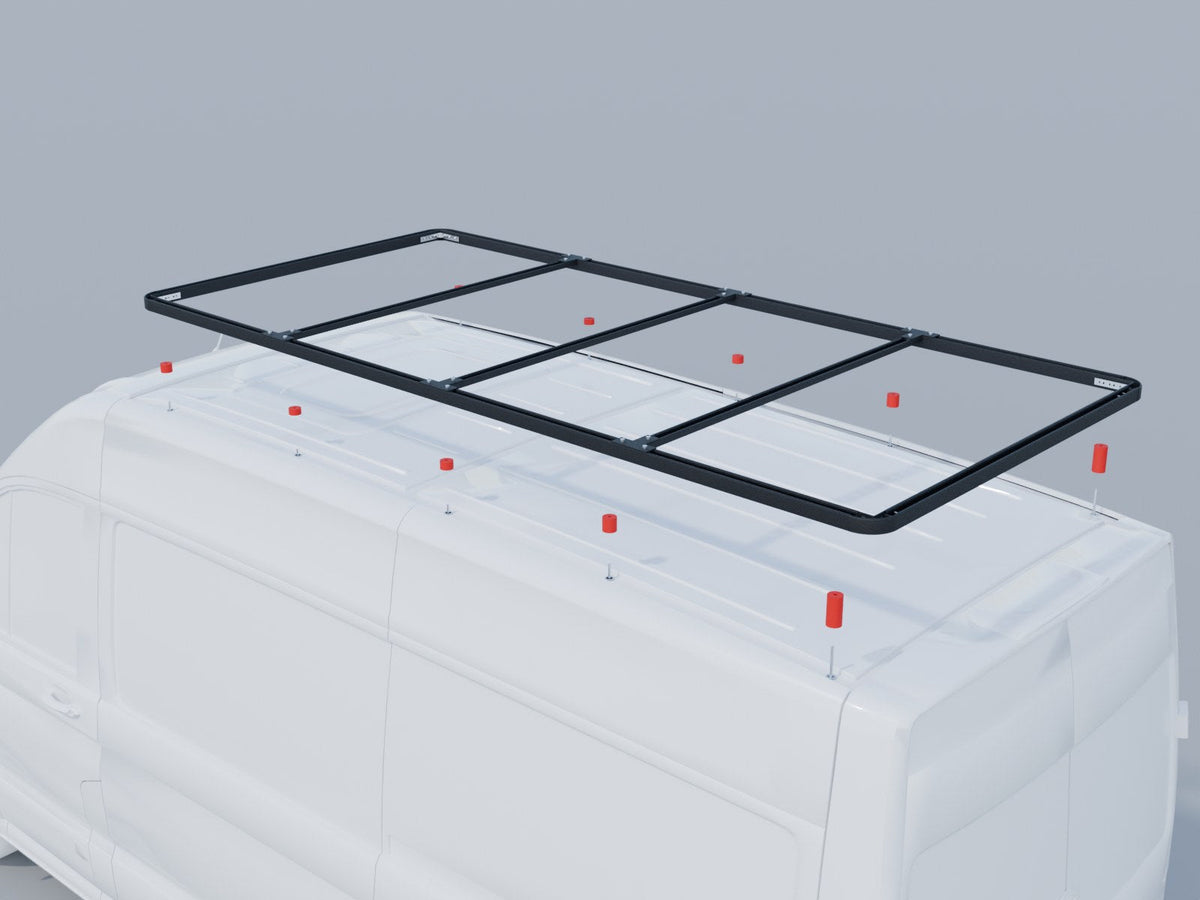 Exploded view: the rack lifted off a MAN TGE L3 H3 with the spacers between