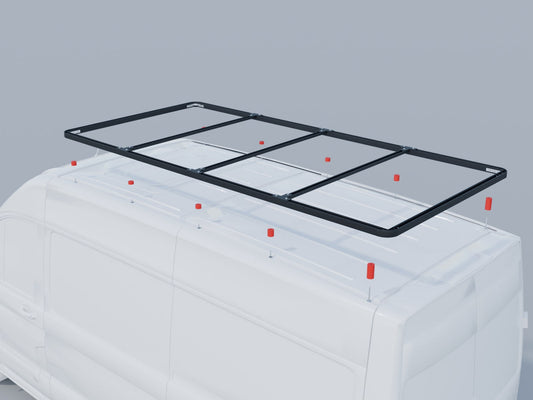 Exploded view: the rack lifted off a MAN TGE L3 H3 with the spacers between