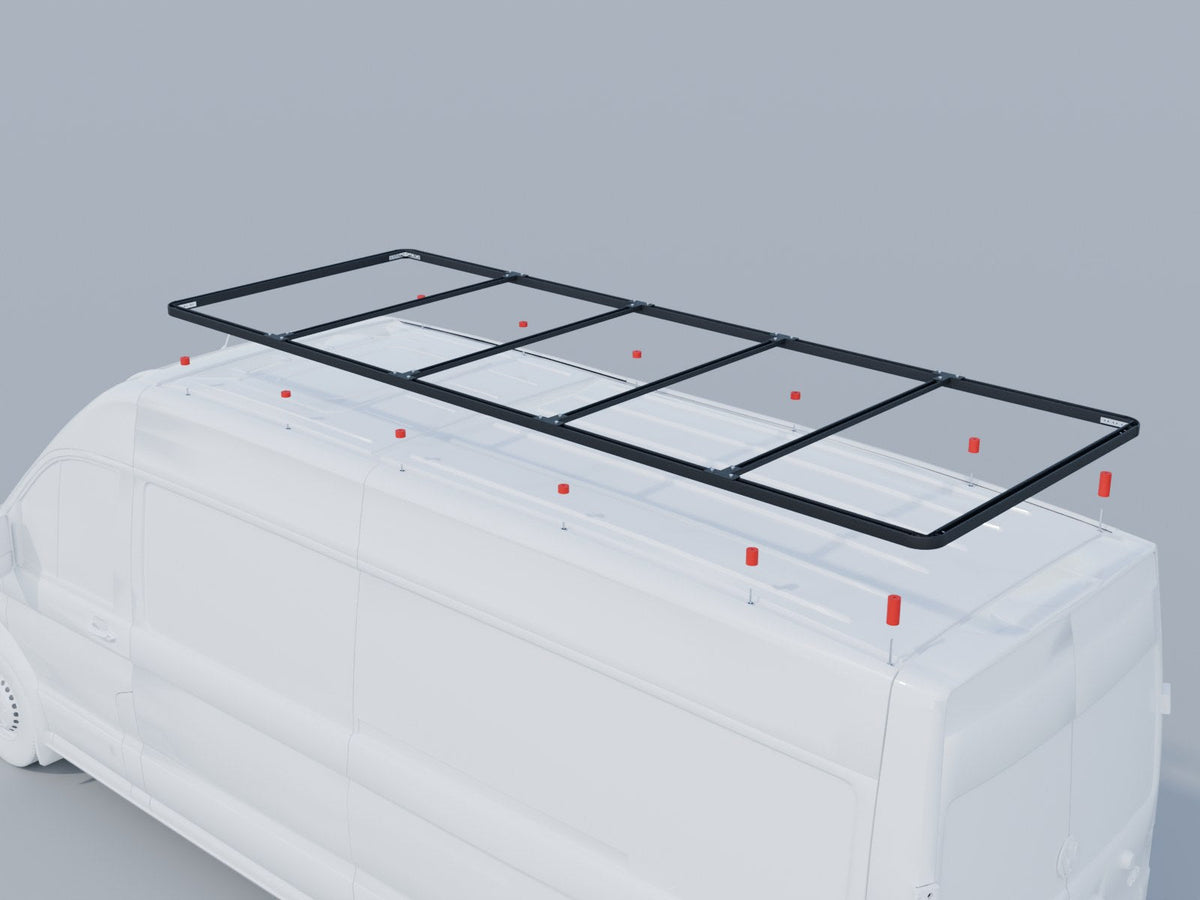 Exploded view: the rack lifted off a MAN TGE L4 H3 with the spacers between